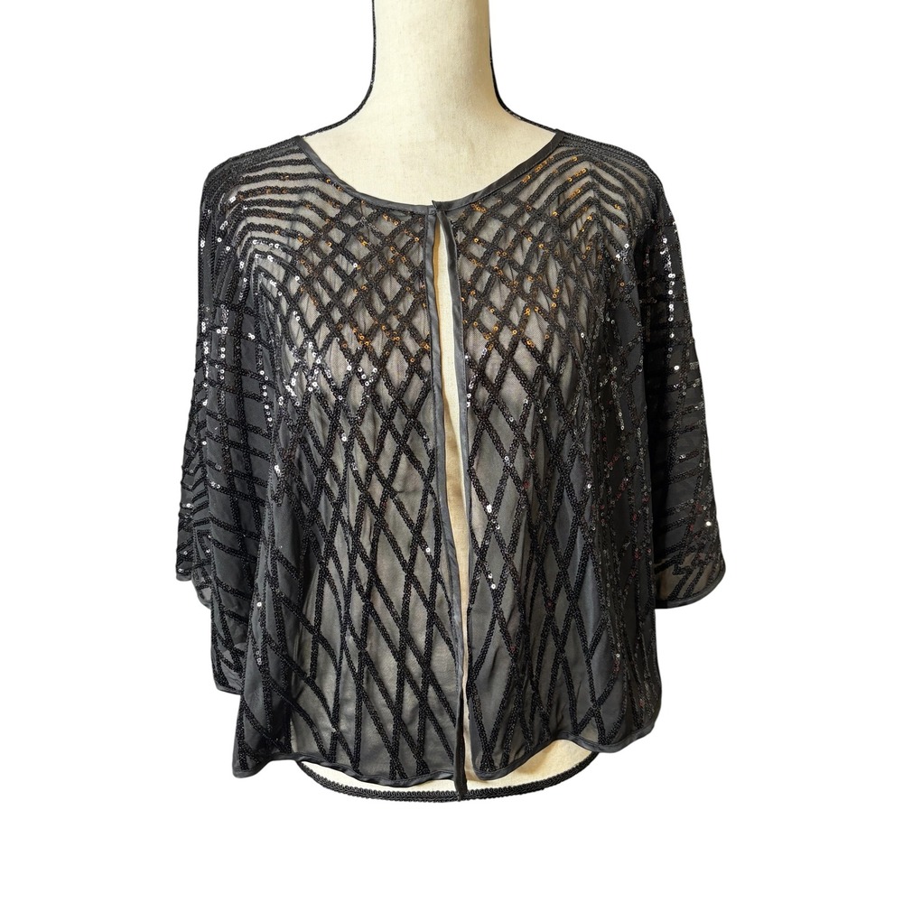 Cezanne Womens Black Sequin Mesh Bolero Shrug Evening Wrap Capelet One Size